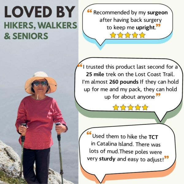 Outsura Trekking Poles for Hiking - Lightweight Collapsible Aircraft-Grade Aluminum Hiking Poles with Cork Grip & Quick Lock - Pair of 2 Walking Sticks with All Terrain Accessories