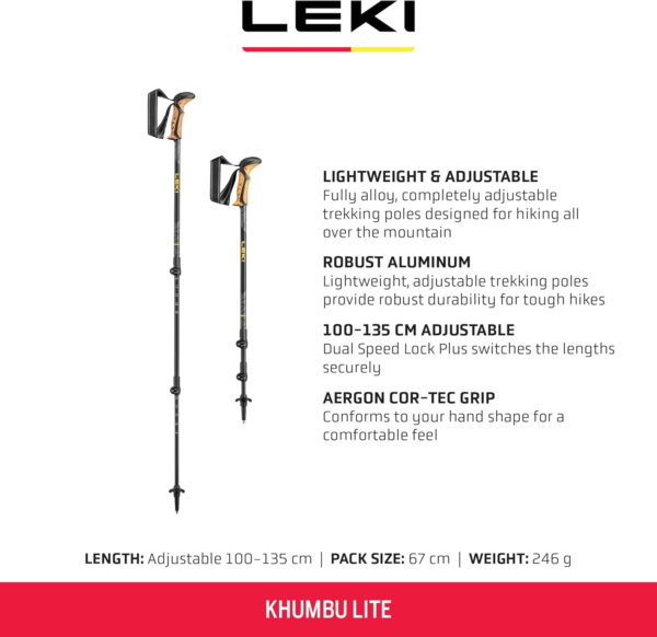 LEKI Khumbu Lite Aluminum Adjustable Lightweight Walking Poles for Trekking & Hiking