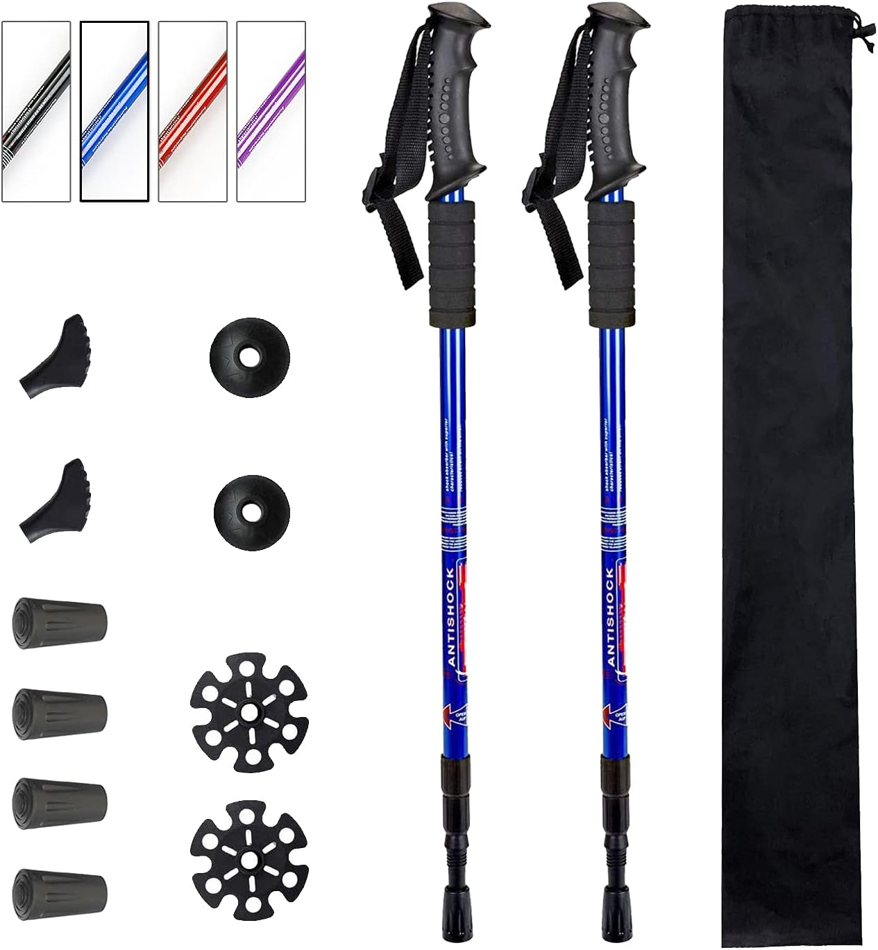 Aihoye Trekking Poles Shock Absorbing Adjustable Hiking or Walking Sticks for Hiking Collapsible Strong, 2-pc Pack Lightweight Walking Pole, All Terrain Accessories and Carry Bag