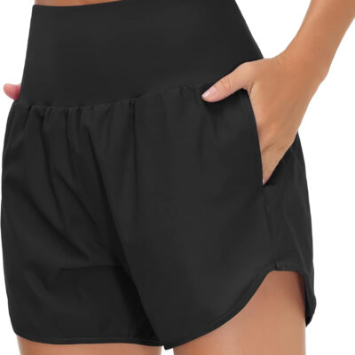 THE GYM PEOPLE Women’s High Waist Running Shorts with Liner Athletic Hiking Workout Shorts Zip Pockets
