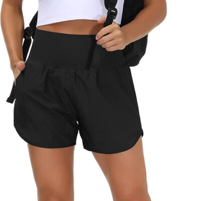 THE GYM PEOPLE Women’s High Waist Running Shorts with Liner Athletic Hiking Workout Shorts Zip Pockets