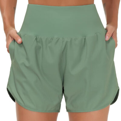THE GYM PEOPLE Women’s High Waist Running Shorts with Liner Athletic Hiking Workout Shorts Zip Pockets