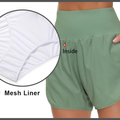 THE GYM PEOPLE Women’s High Waist Running Shorts with Liner Athletic Hiking Workout Shorts Zip Pockets
