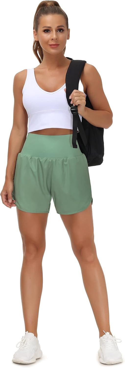 THE GYM PEOPLE Women’s High Waist Running Shorts with Liner Athletic Hiking Workout Shorts Zip Pockets