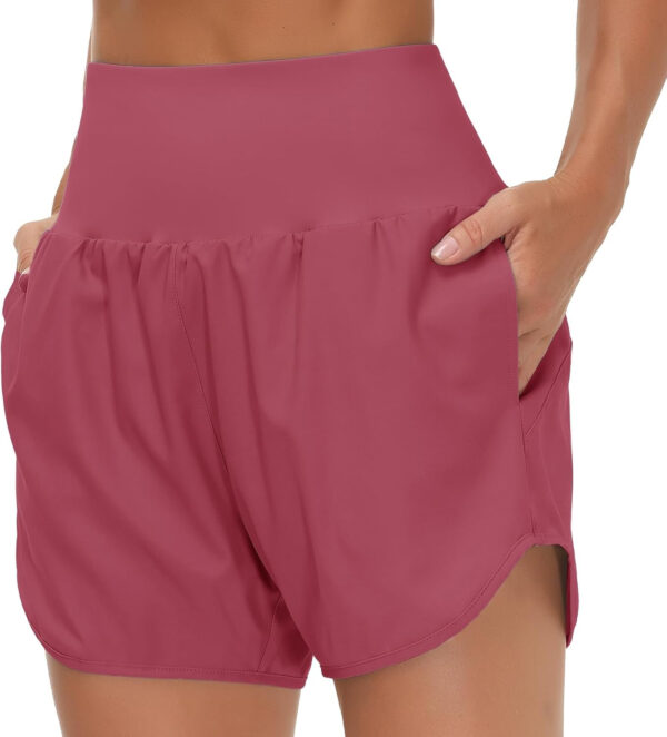 THE GYM PEOPLE Women’s High Waist Running Shorts with Liner Athletic Hiking Workout Shorts Zip Pockets