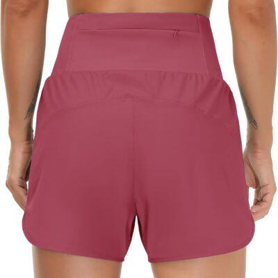 THE GYM PEOPLE Women’s High Waist Running Shorts with Liner Athletic Hiking Workout Shorts Zip Pockets