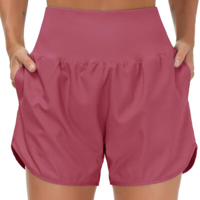 THE GYM PEOPLE Women’s High Waist Running Shorts with Liner Athletic Hiking Workout Shorts Zip Pockets