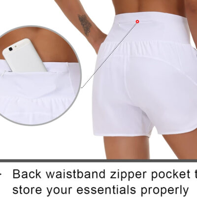 THE GYM PEOPLE Women’s High Waist Running Shorts with Liner Athletic Hiking Workout Shorts Zip Pockets