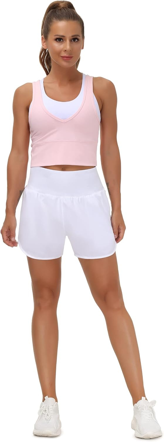 THE GYM PEOPLE Women’s High Waist Running Shorts with Liner Athletic Hiking Workout Shorts Zip Pockets