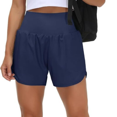 THE GYM PEOPLE Women’s High Waist Running Shorts with Liner Athletic Hiking Workout Shorts Zip Pockets