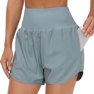 THE GYM PEOPLE Women’s High Waist Running Shorts with Liner Athletic Hiking Workout Shorts Zip Pockets