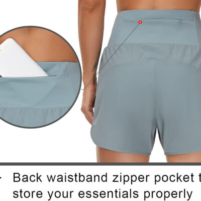 THE GYM PEOPLE Women’s High Waist Running Shorts with Liner Athletic Hiking Workout Shorts Zip Pockets