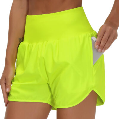 THE GYM PEOPLE Women’s High Waist Running Shorts with Liner Athletic Hiking Workout Shorts Zip Pockets