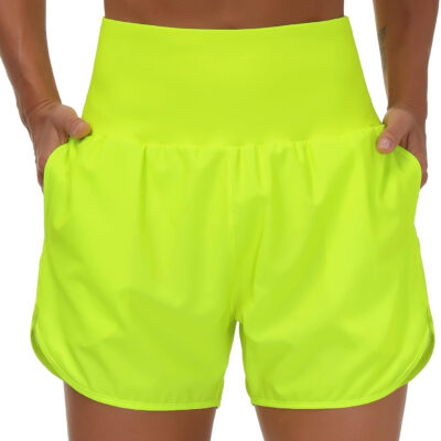 THE GYM PEOPLE Women’s High Waist Running Shorts with Liner Athletic Hiking Workout Shorts Zip Pockets