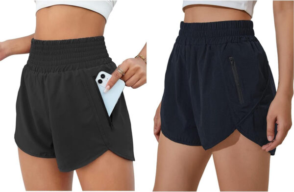 BMJL Women's Athletic Shorts High Waisted Running Shorts Pocket Sporty Short Gym Elastic Workout Shorts (M,Black)