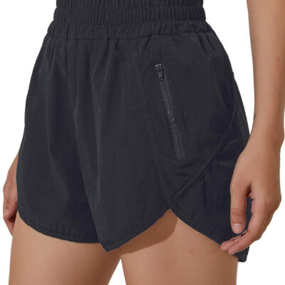 BMJL Women's Athletic Shorts High Waisted Running Shorts Pocket Sporty Short Gym Elastic Workout Shorts (M,Black)