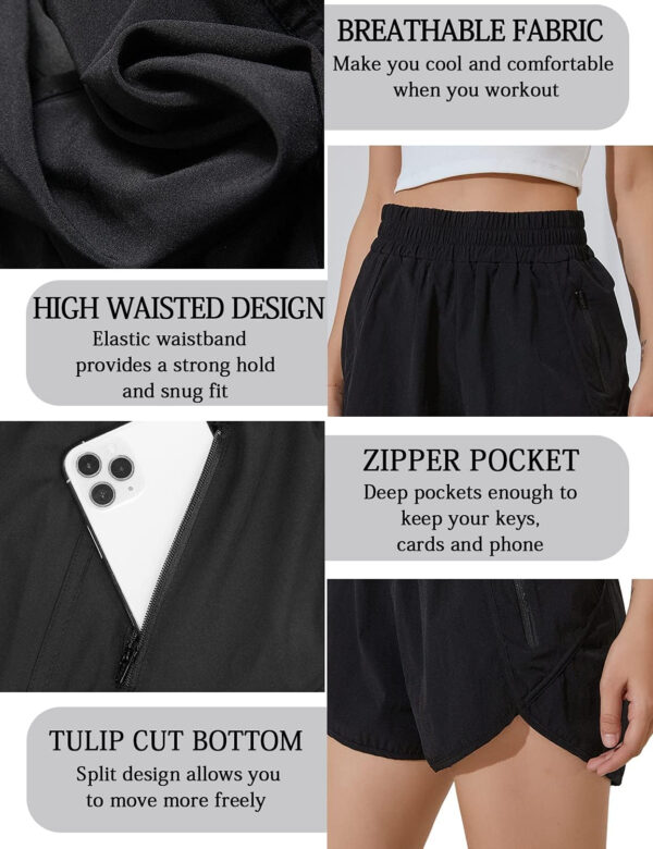 BMJL Women's Athletic Shorts High Waisted Running Shorts Pocket Sporty Short Gym Elastic Workout Shorts (M,Black)
