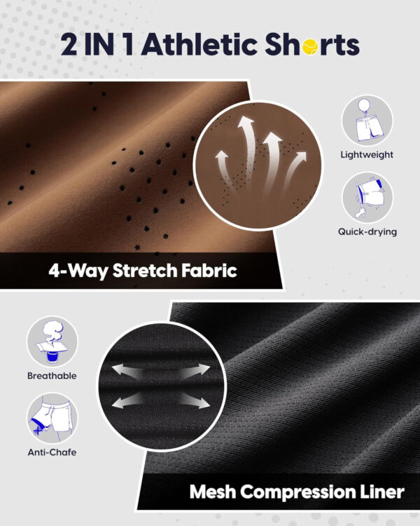 maamgic Men's 2 in 1 Gym Shorts 5 Inch Athletic Tennis Shorts Stretch Workout Running Shorts with Liner