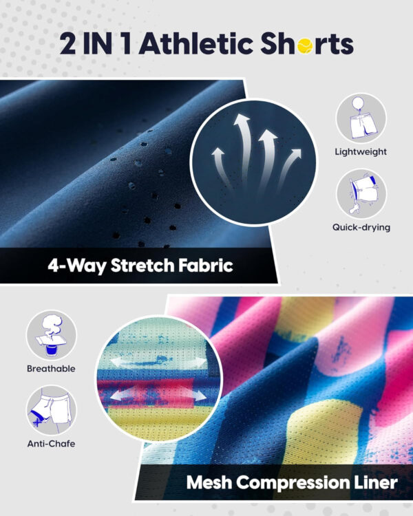 maamgic Men's 2 in 1 Gym Shorts 5 Inch Athletic Tennis Shorts Stretch Workout Running Shorts with Liner