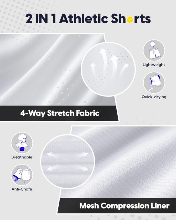 maamgic Men's 2 in 1 Gym Shorts 5 Inch Athletic Tennis Shorts Stretch Workout Running Shorts with Liner