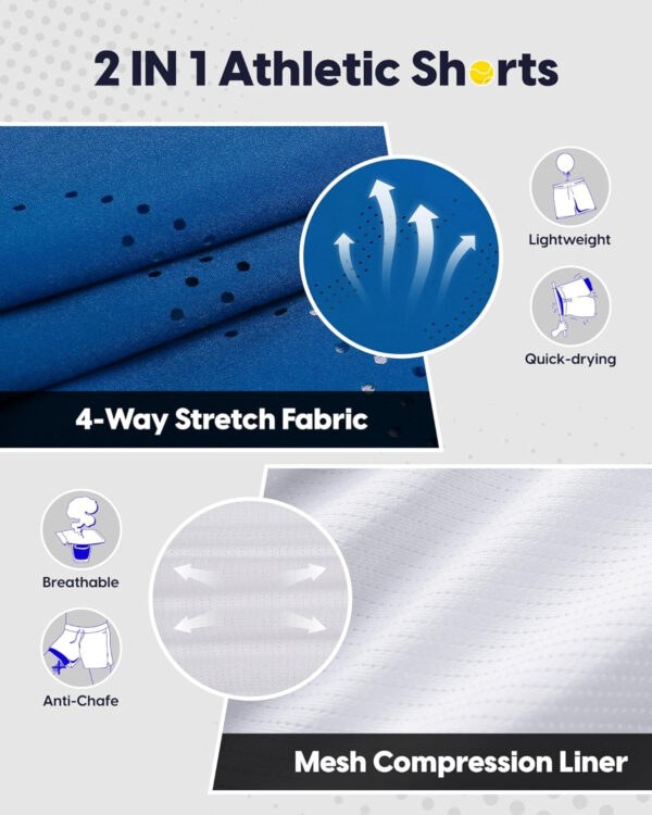 maamgic Men's 2 in 1 Gym Shorts 5 Inch Athletic Tennis Shorts Stretch Workout Running Shorts with Liner