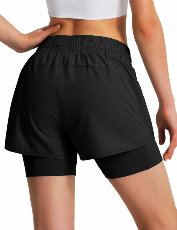 Ksmien Women's 2 in 1 Running Shorts Quick Dry Athletic Gym Workout Shorts with Liner Phone Pockets