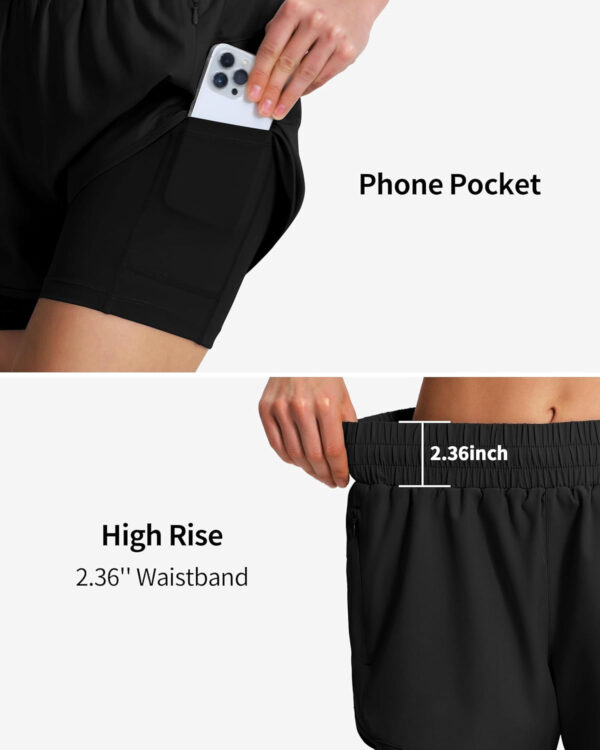 Ksmien Women's 2 in 1 Running Shorts Quick Dry Athletic Gym Workout Shorts with Liner Phone Pockets