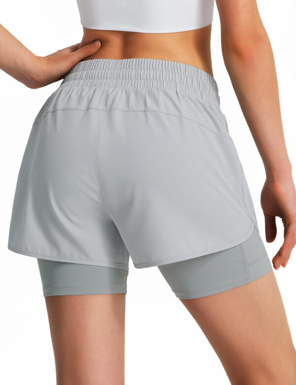 Ksmien Women's 2 in 1 Running Shorts Quick Dry Athletic Gym Workout Shorts with Liner Phone Pockets