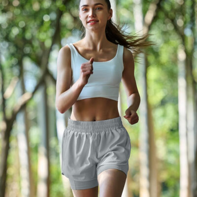 Ksmien Women's 2 in 1 Running Shorts Quick Dry Athletic Gym Workout Shorts with Liner Phone Pockets