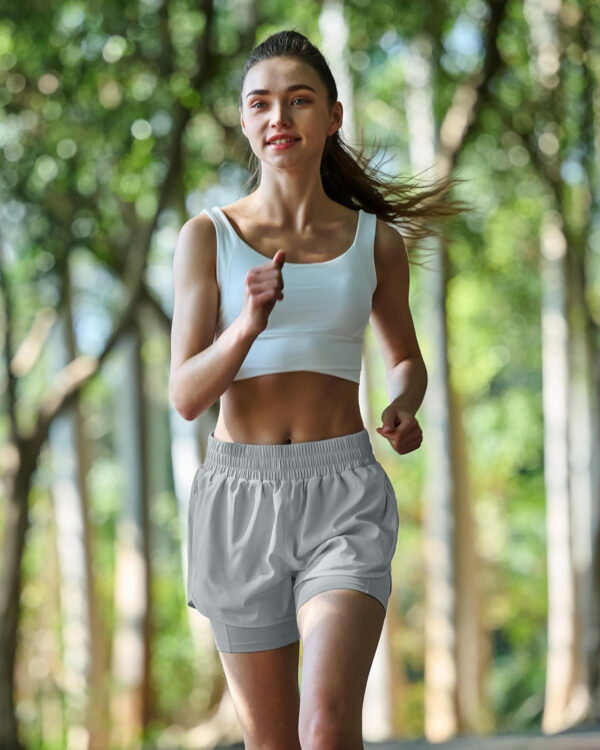 Ksmien Women's 2 in 1 Running Shorts Quick Dry Athletic Gym Workout Shorts with Liner Phone Pockets