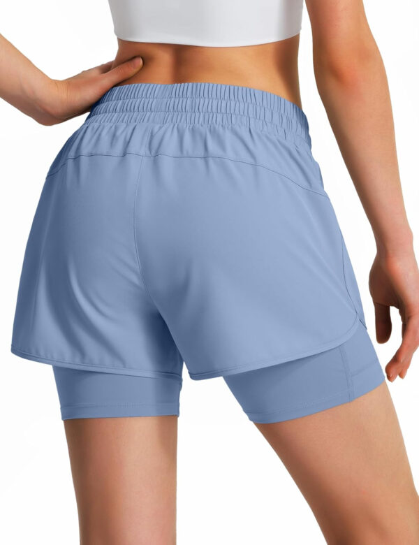 Ksmien Women's 2 in 1 Running Shorts Quick Dry Athletic Gym Workout Shorts with Liner Phone Pockets