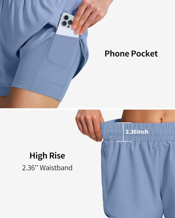 Ksmien Women's 2 in 1 Running Shorts Quick Dry Athletic Gym Workout Shorts with Liner Phone Pockets