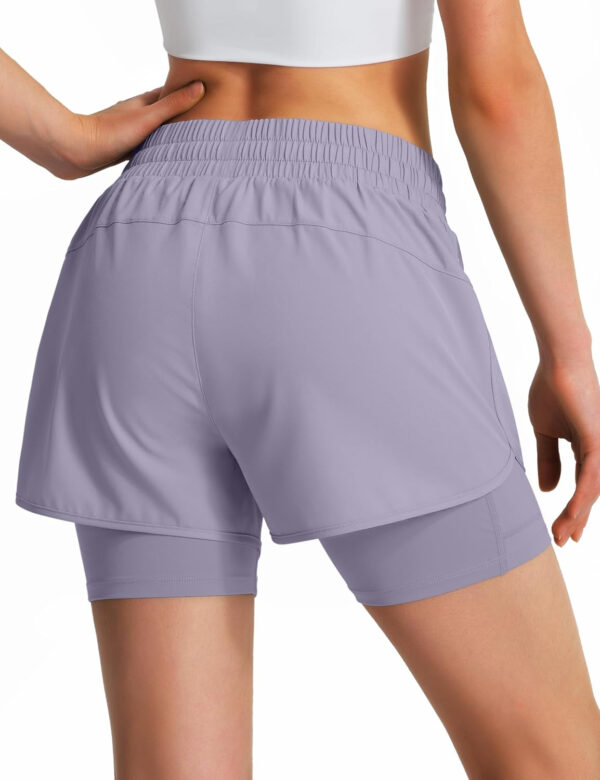 Ksmien Women's 2 in 1 Running Shorts Quick Dry Athletic Gym Workout Shorts with Liner Phone Pockets