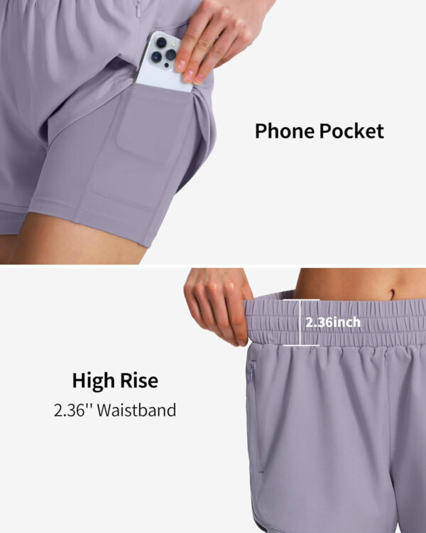 Ksmien Women's 2 in 1 Running Shorts Quick Dry Athletic Gym Workout Shorts with Liner Phone Pockets