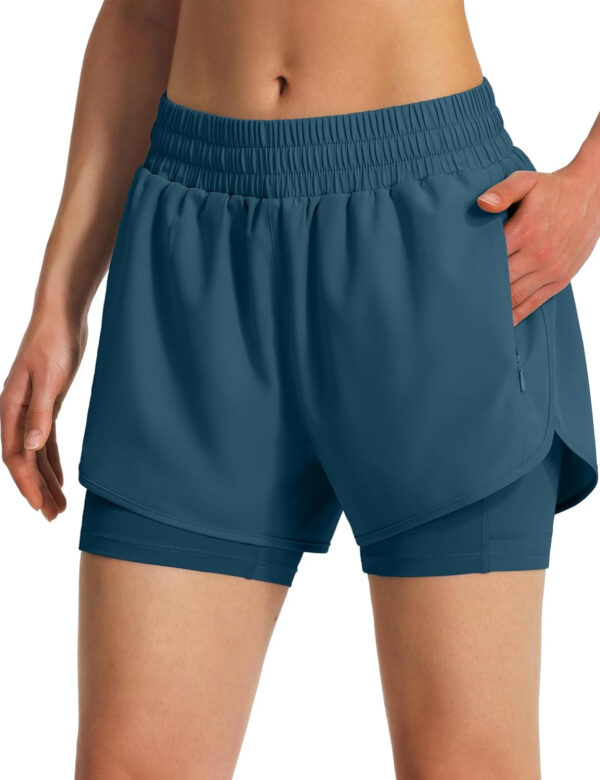 Ksmien Women's 2 in 1 Running Shorts Quick Dry Athletic Gym Workout Shorts with Liner Phone Pockets