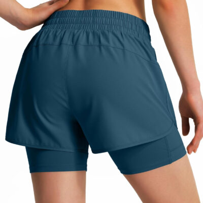 Ksmien Women's 2 in 1 Running Shorts Quick Dry Athletic Gym Workout Shorts with Liner Phone Pockets