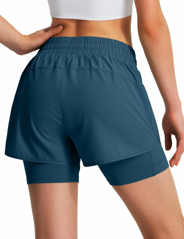 Ksmien Women's 2 in 1 Running Shorts Quick Dry Athletic Gym Workout Shorts with Liner Phone Pockets