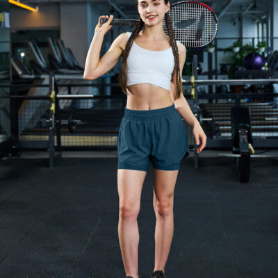 Ksmien Women's 2 in 1 Running Shorts Quick Dry Athletic Gym Workout Shorts with Liner Phone Pockets