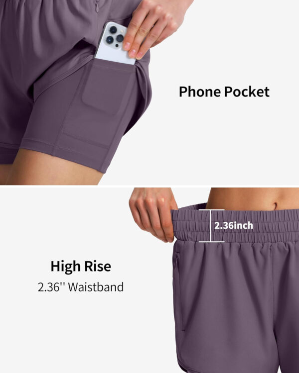 Ksmien Women's 2 in 1 Running Shorts Quick Dry Athletic Gym Workout Shorts with Liner Phone Pockets