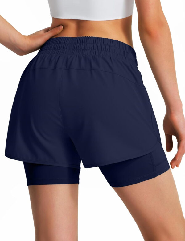 Ksmien Women's 2 in 1 Running Shorts Quick Dry Athletic Gym Workout Shorts with Liner Phone Pockets
