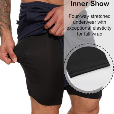 4 Pack Mens 2 in 1 Running Workout Shorts with Liner, Gym Athletic Quick Dry Sport Shorts with Pockets