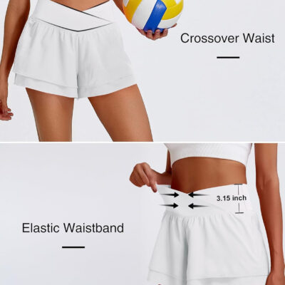 BMJL Womens Athletic Running Shorts High Waisted Crossover Workout Short with Pocket 3"