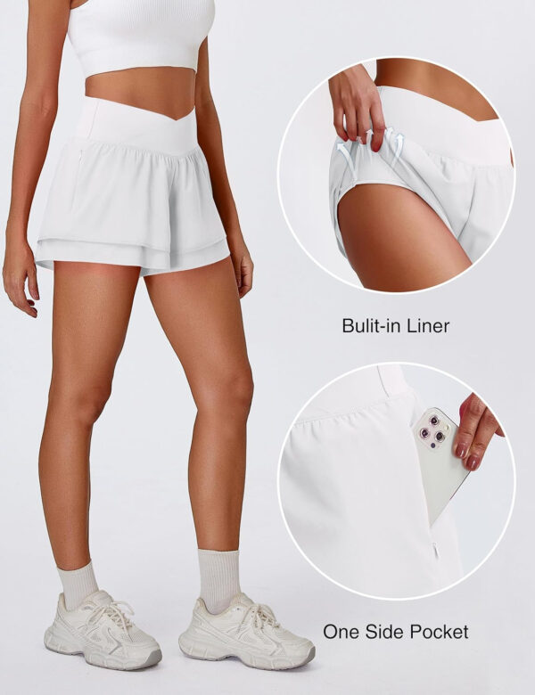 BMJL Womens Athletic Running Shorts High Waisted Crossover Workout Short with Pocket 3"