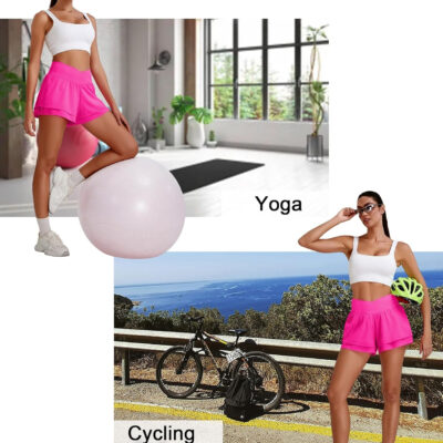 BMJL Womens Athletic Running Shorts High Waisted Crossover Workout Short with Pocket 3"