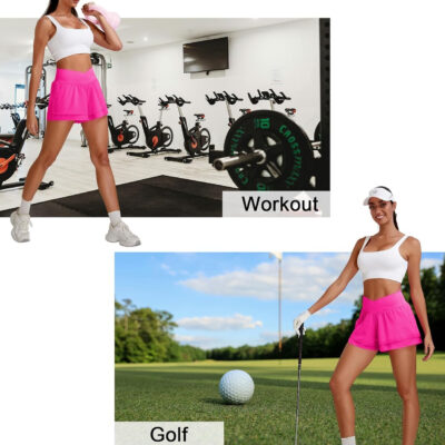 BMJL Womens Athletic Running Shorts High Waisted Crossover Workout Short with Pocket 3"