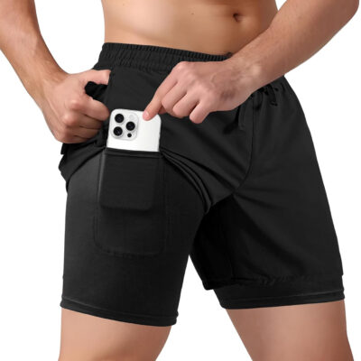 Men's 2 in 1 Athletic Quick Dry Shorts,Running Lightweight,Sweat Wicking Gym Workout Elastic Short