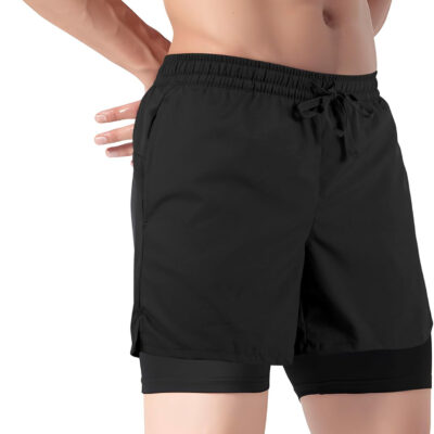 Men's 2 in 1 Athletic Quick Dry Shorts,Running Lightweight,Sweat Wicking Gym Workout Elastic Short