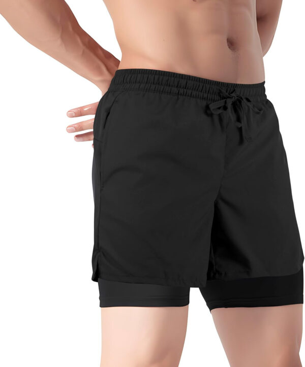 Men's 2 in 1 Athletic Quick Dry Shorts,Running Lightweight,Sweat Wicking Gym Workout Elastic Short