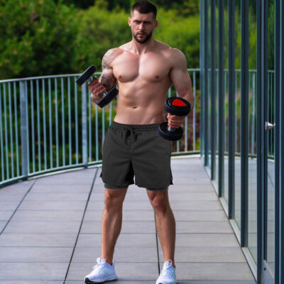 Men's 2 in 1 Athletic Quick Dry Shorts,Running Lightweight,Sweat Wicking Gym Workout Elastic Short