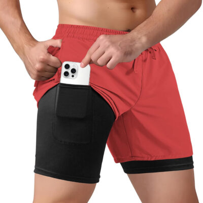 Men's 2 in 1 Athletic Quick Dry Shorts,Running Lightweight,Sweat Wicking Gym Workout Elastic Short